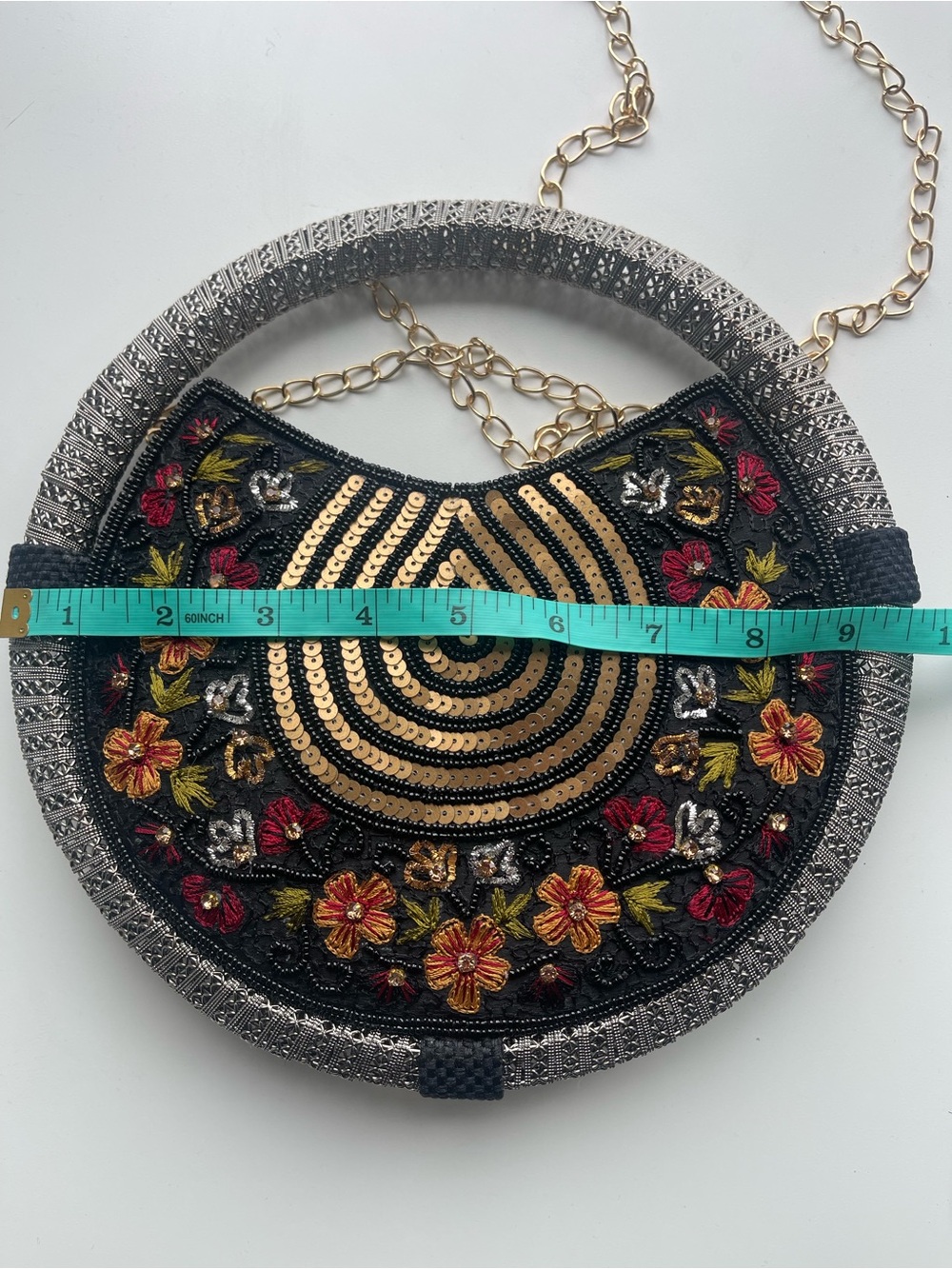 Women's Black & Gold embroidered whirl round partywear clutch & shoulder Bag - Picture 5 of 6